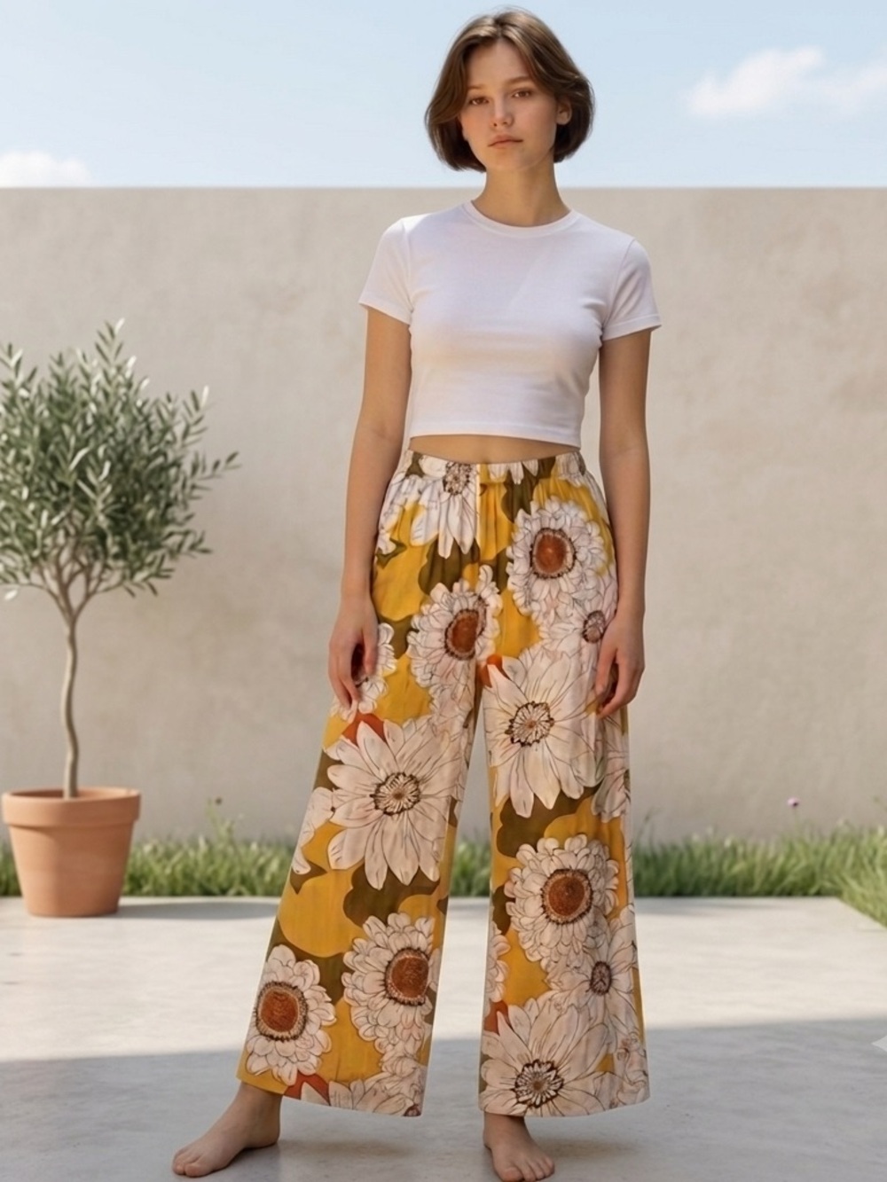 S/W/F Venice Brisk Wide-Leg Pull-On Sunflower Pant size M